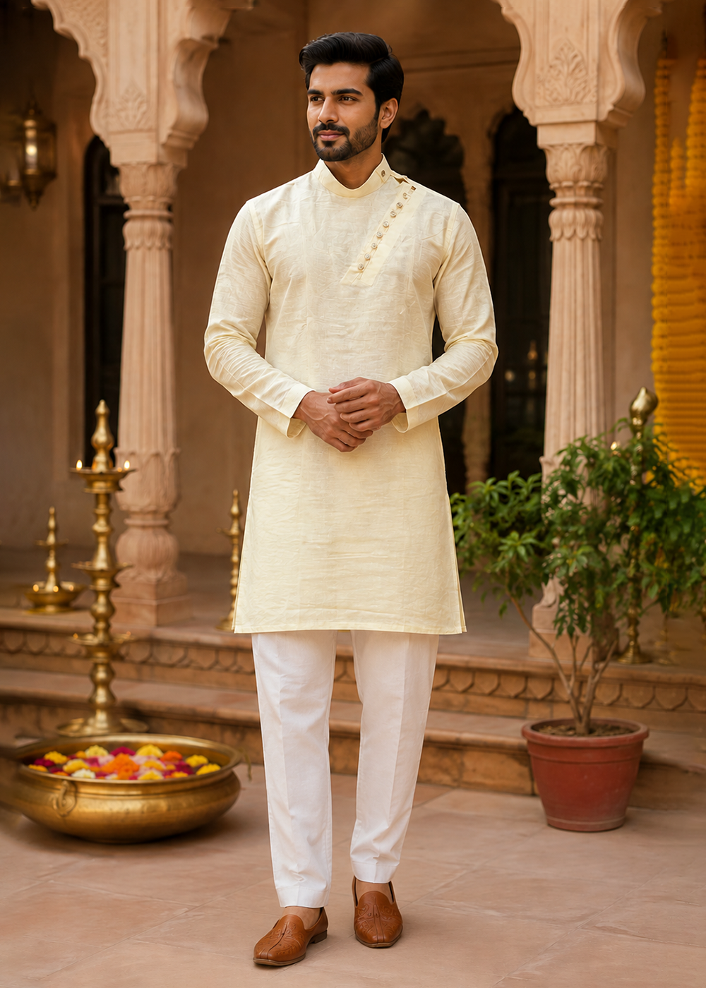 Light Yellow Plain Kurta