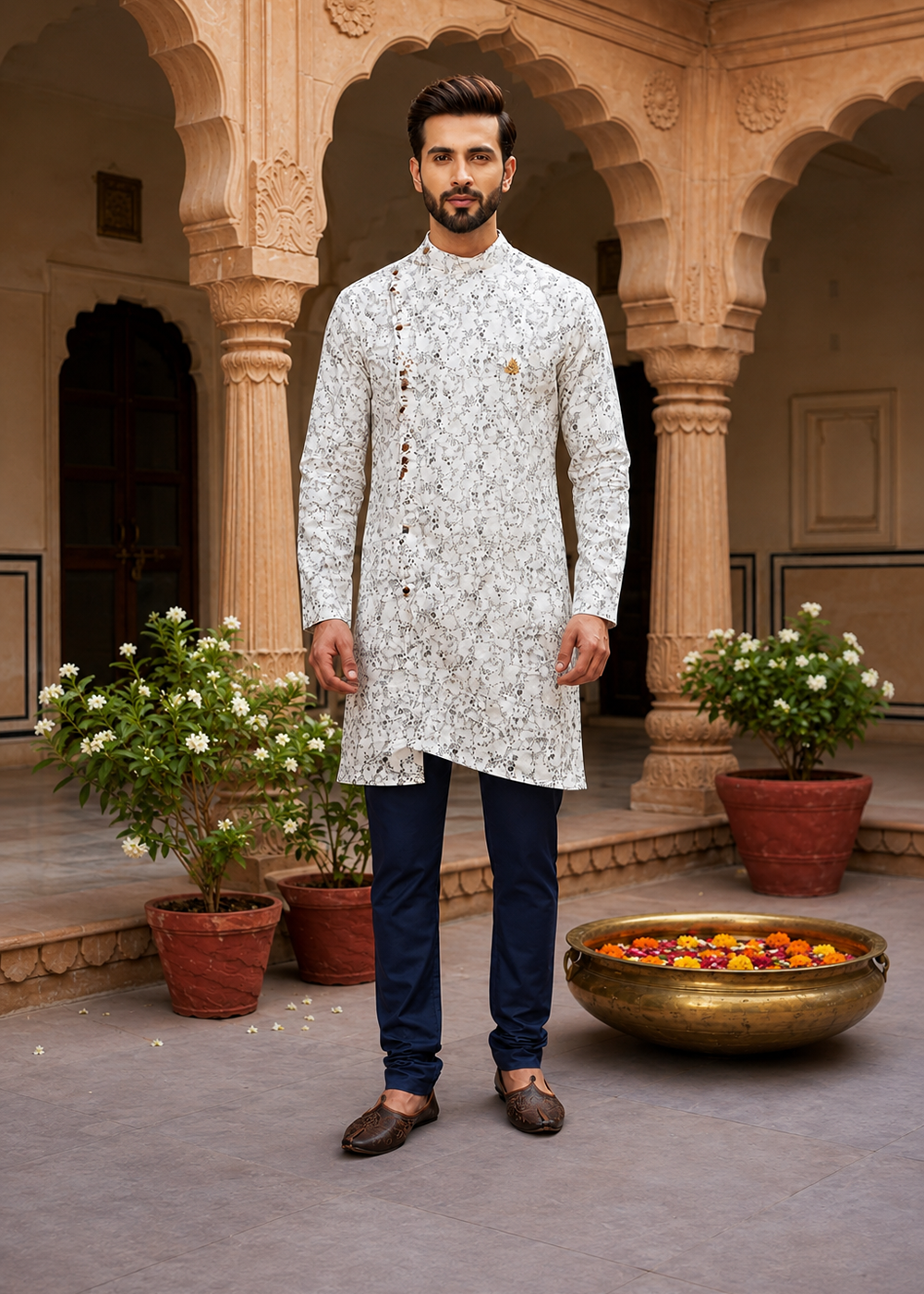 Light grey Flower Print Kurta