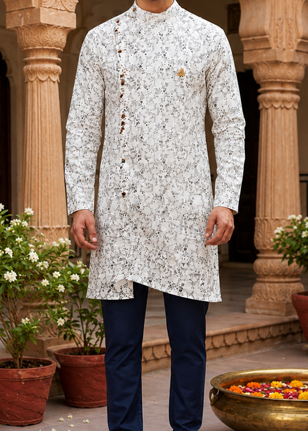 Light grey Flower Print Kurta
