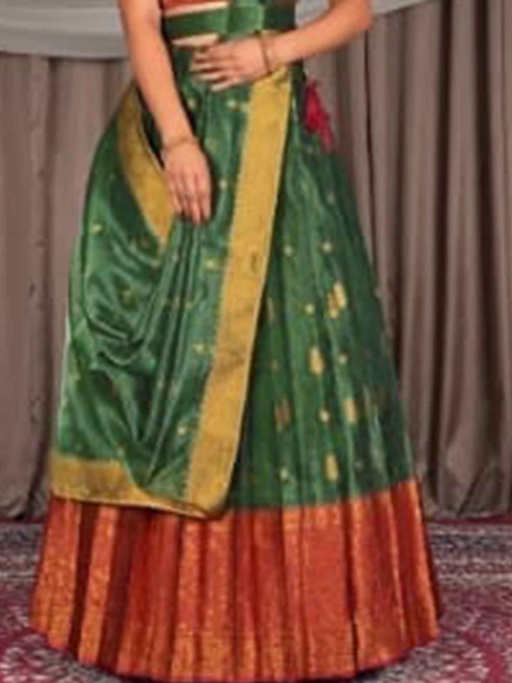 Lehenga Fabric Tissue M-Green Maroon for Women