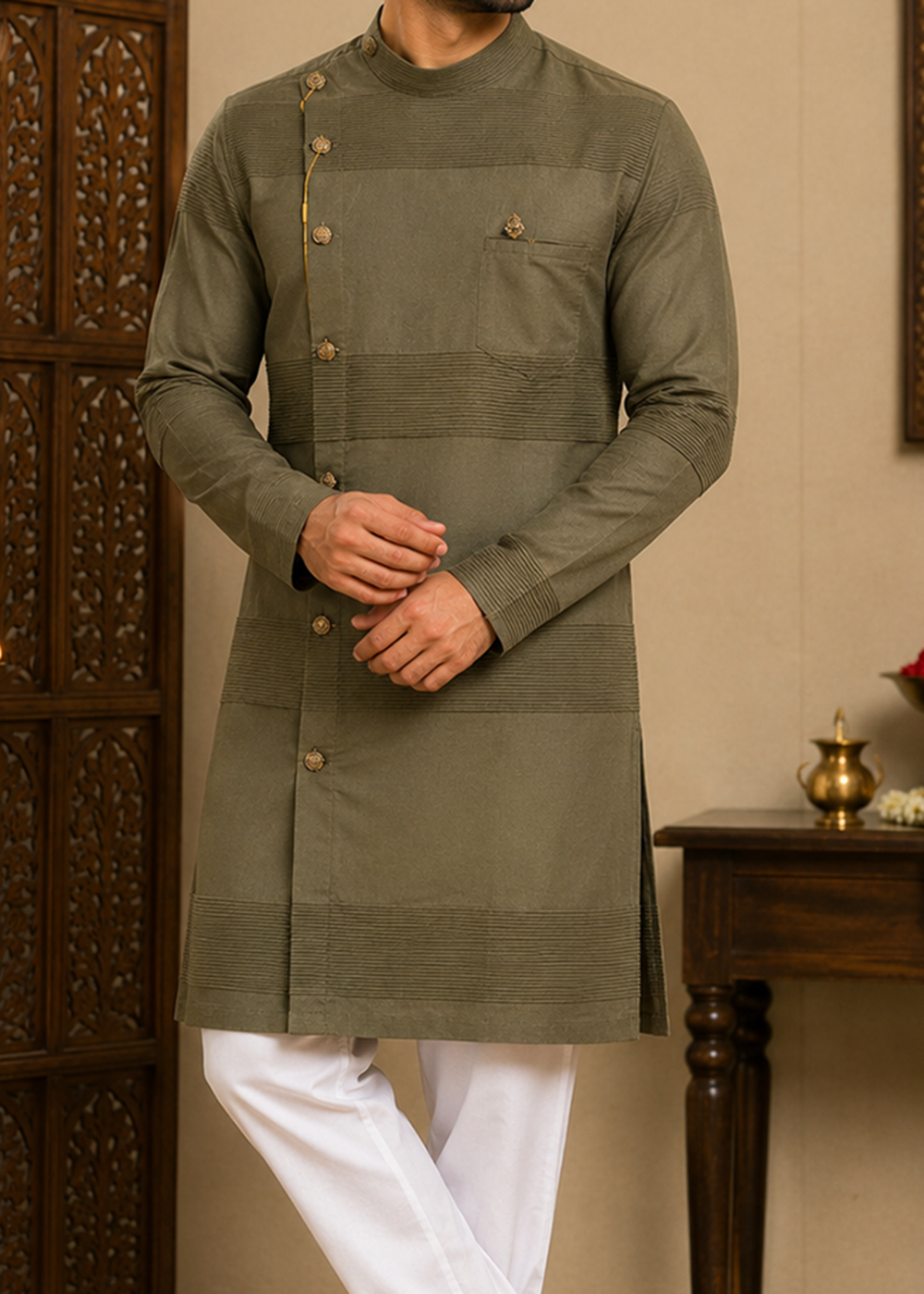 Miltry Green Revolve Kurta