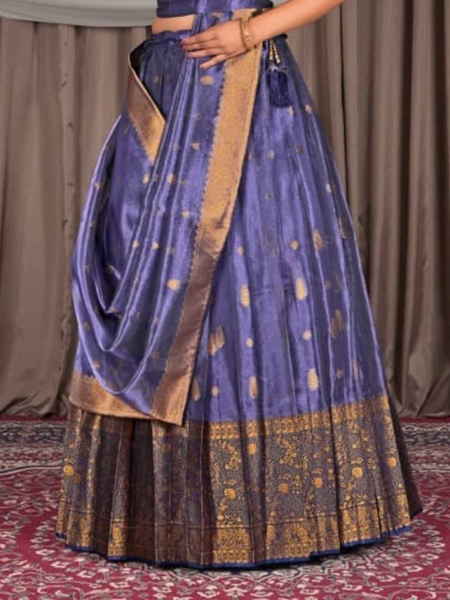 Women Tissue Fabric Purple N-Blue Banaras Lehenga