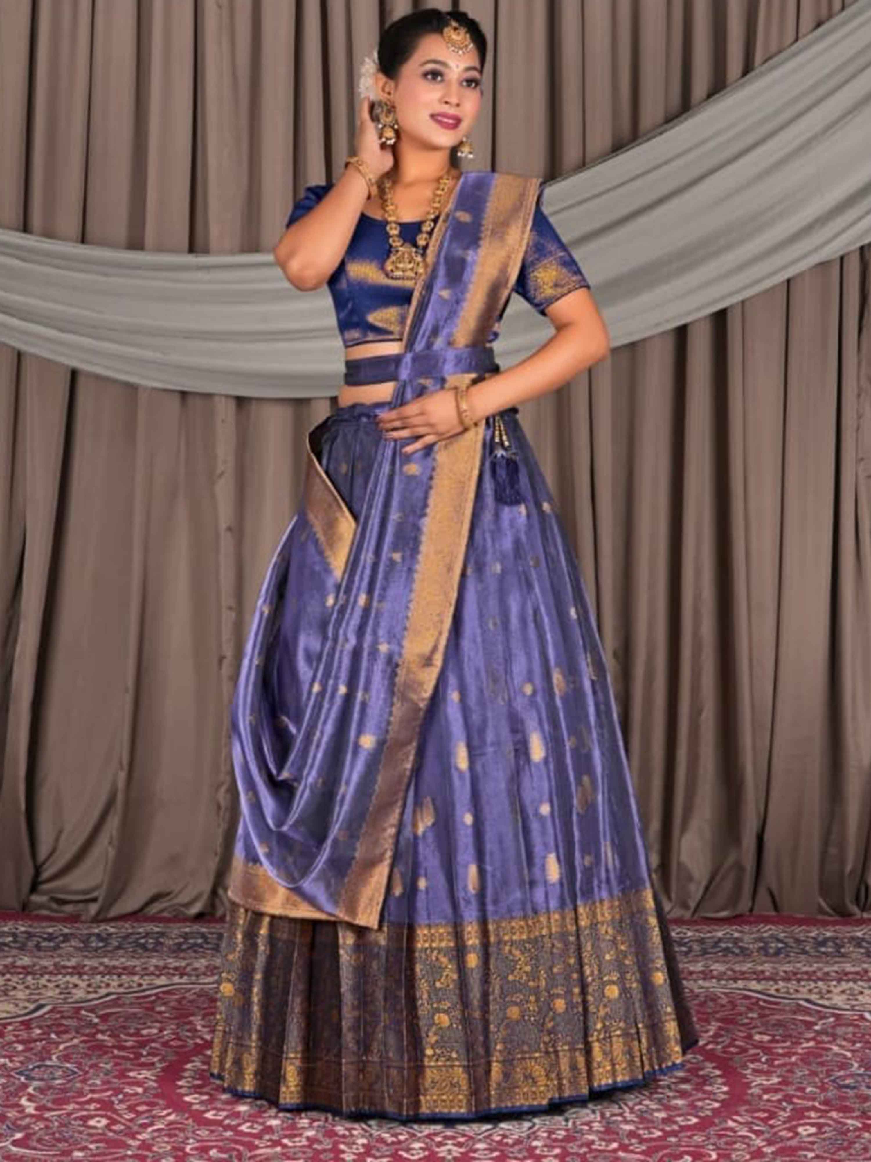 Women Tissue Fabric Purple N-Blue Banaras Lehenga