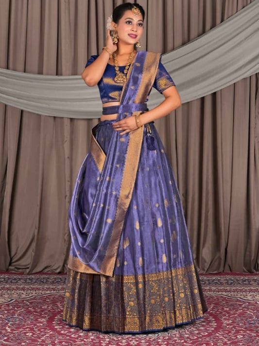 Women Tissue Fabric Purple N-Blue Banaras Lehenga