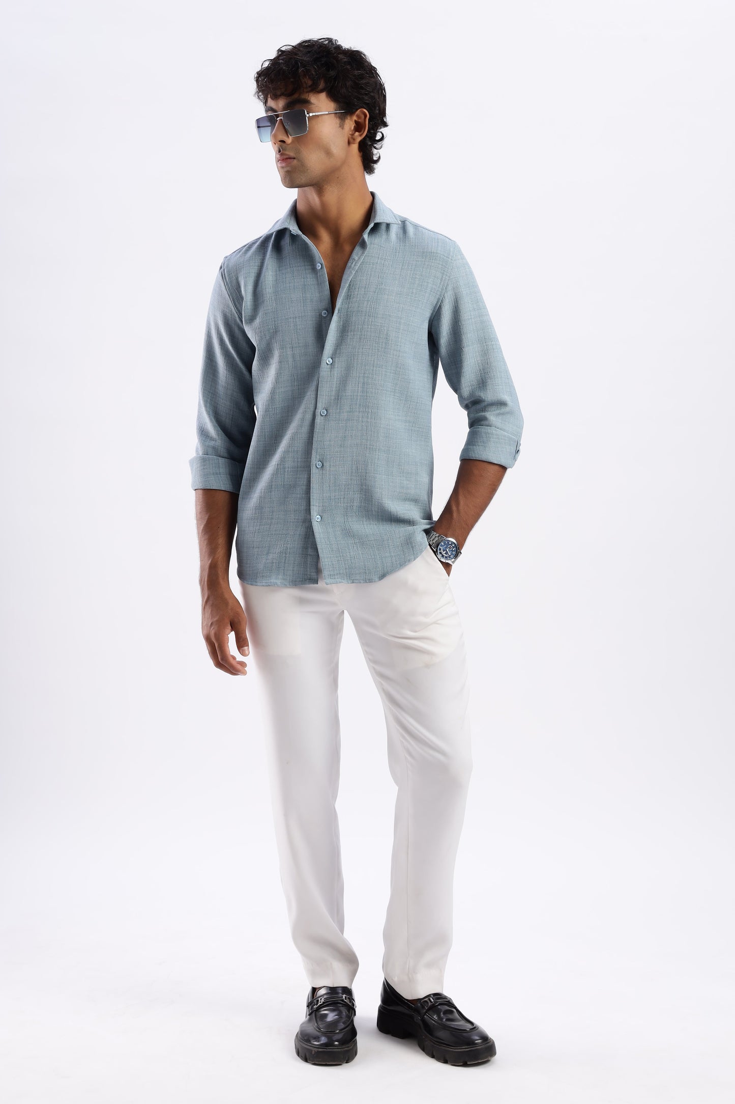 Men Air Like Linen Vintage Shirt-Lt Grey