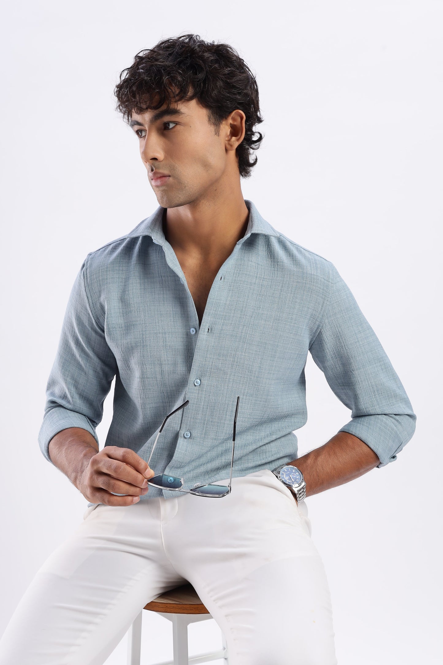 Men Air Like Linen Vintage Shirt-Lt Grey