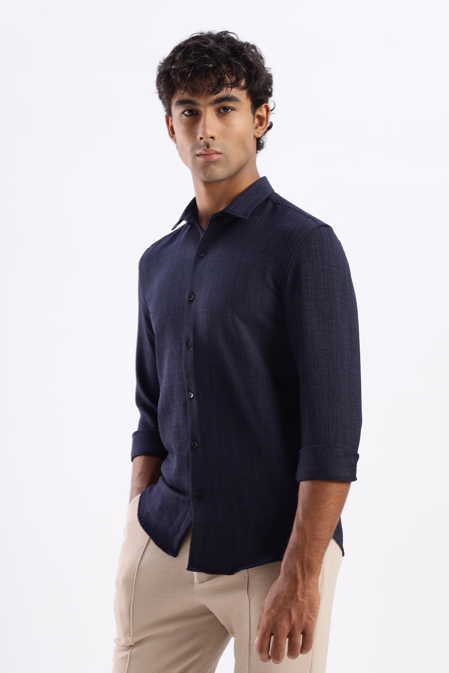 Men Air Like Linen Vintage Shirt-Navy