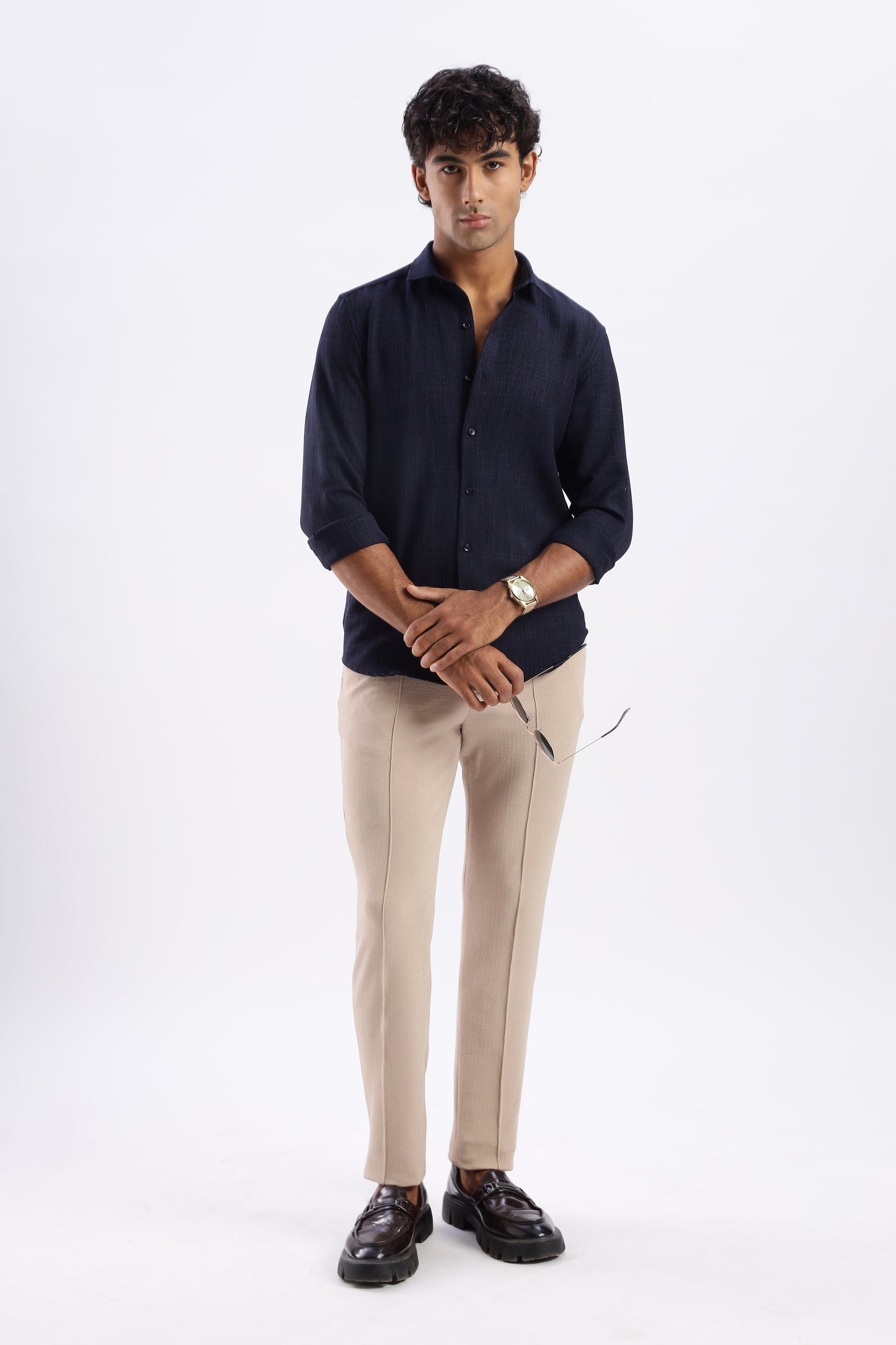 Men Air Like Linen Vintage Shirt-Navy