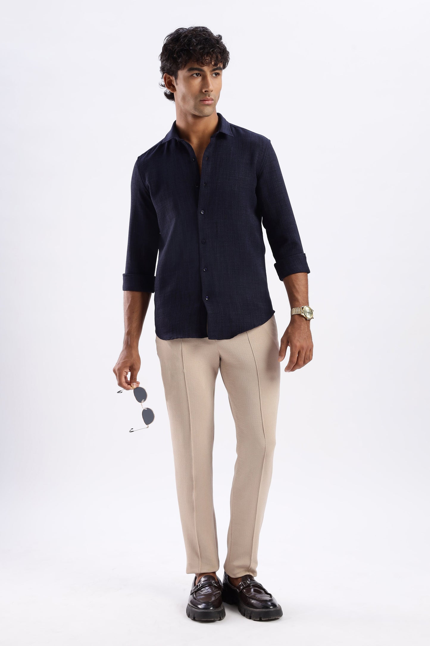 Men Air Like Linen Vintage Shirt-Navy