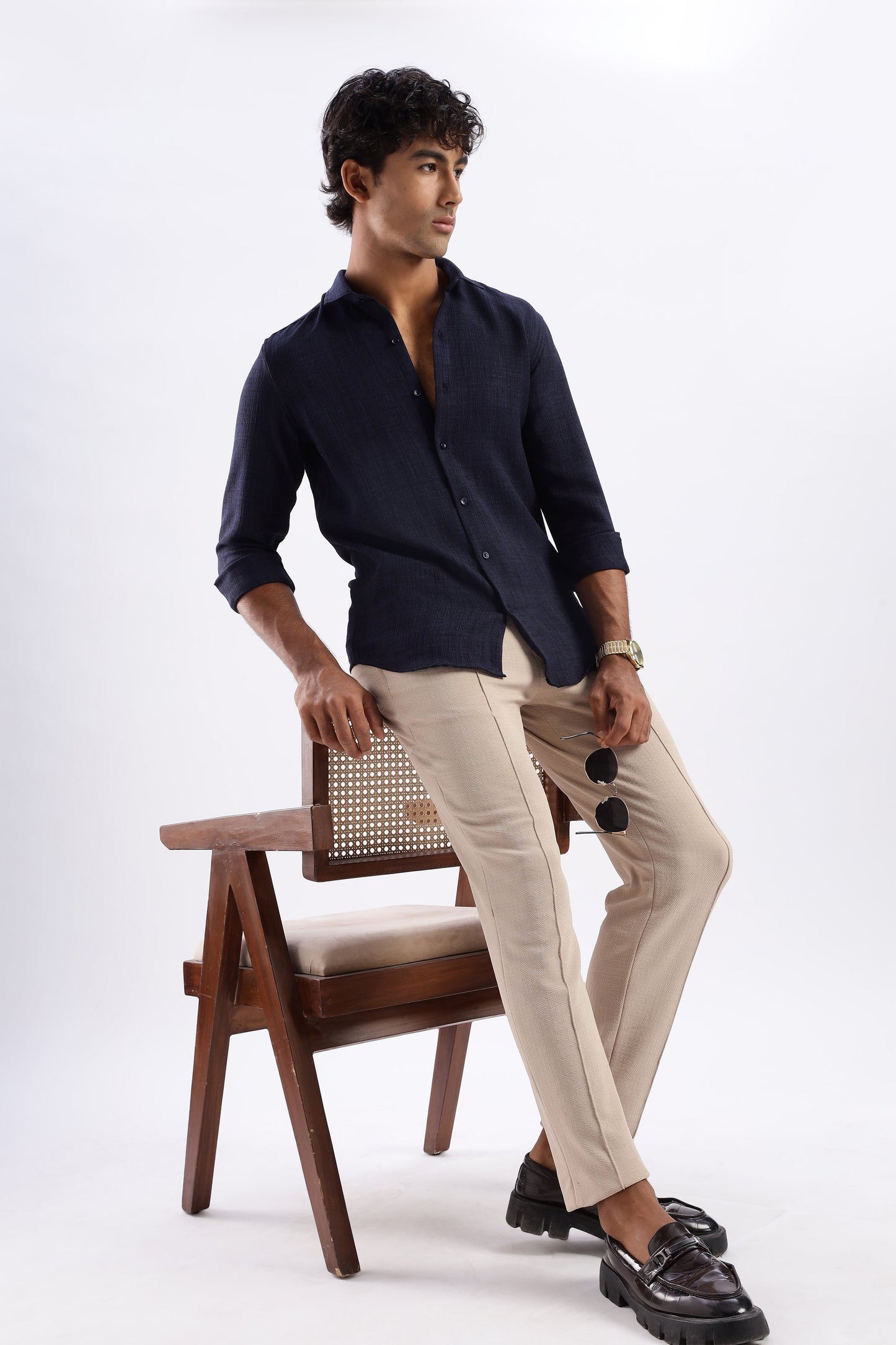 Men Air Like Linen Vintage Shirt-Navy