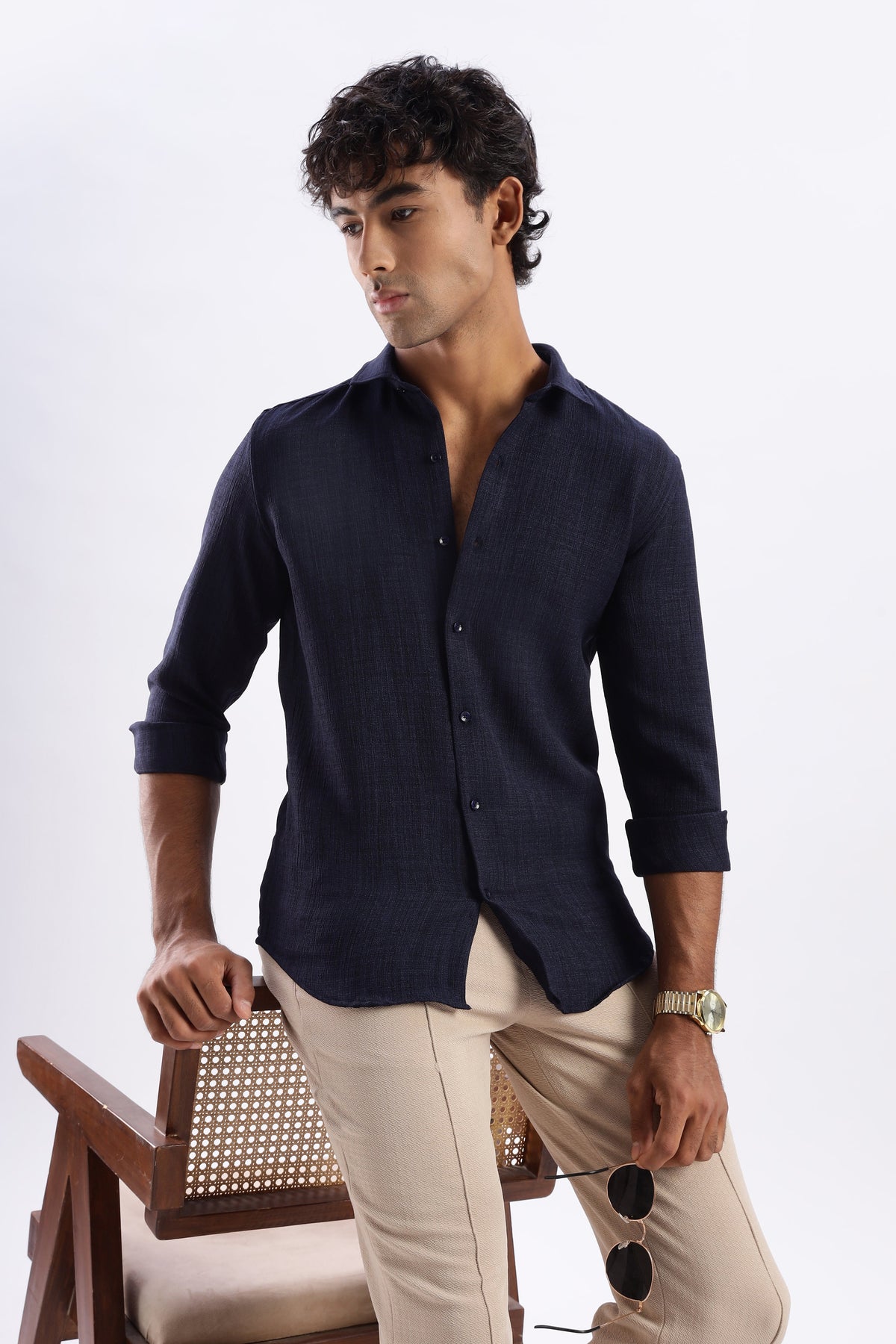 Men Air Like Linen Vintage Shirt-Navy