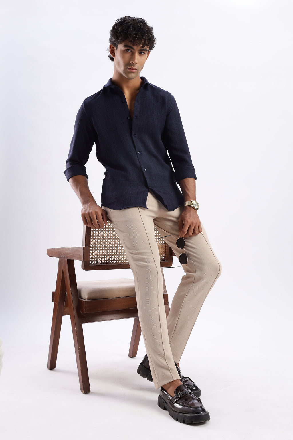 Men Air Like Linen Vintage Shirt-Navy