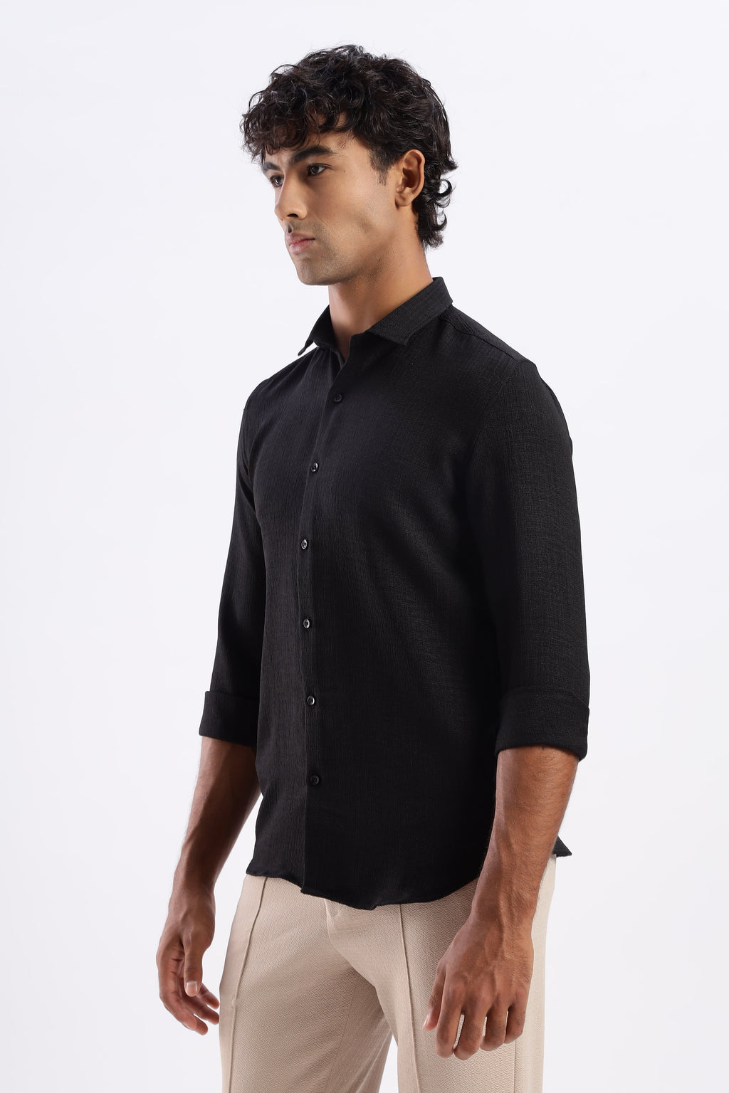 Men Air Like Linen Vintage Shirt-Black