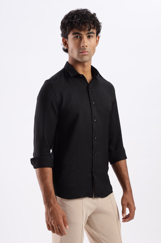 Men Air Like Linen Vintage Shirt-Black