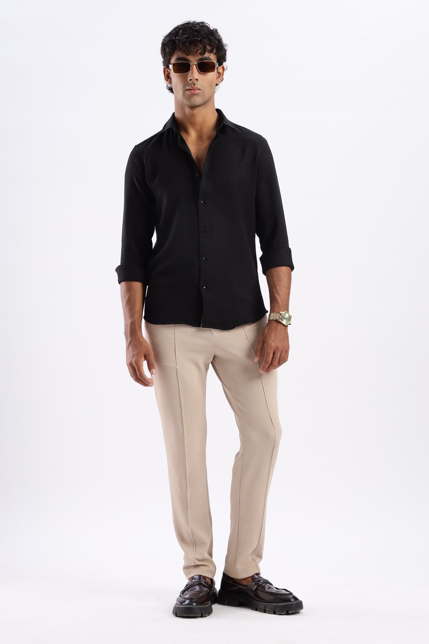 Men Air Like Linen Vintage Shirt-Black
