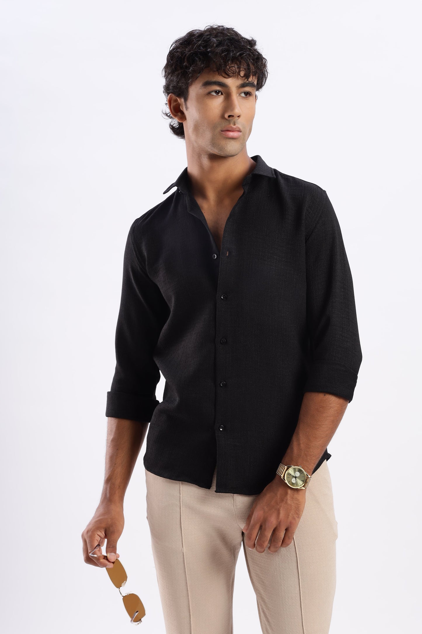 Men Air Like Linen Vintage Shirt-Black