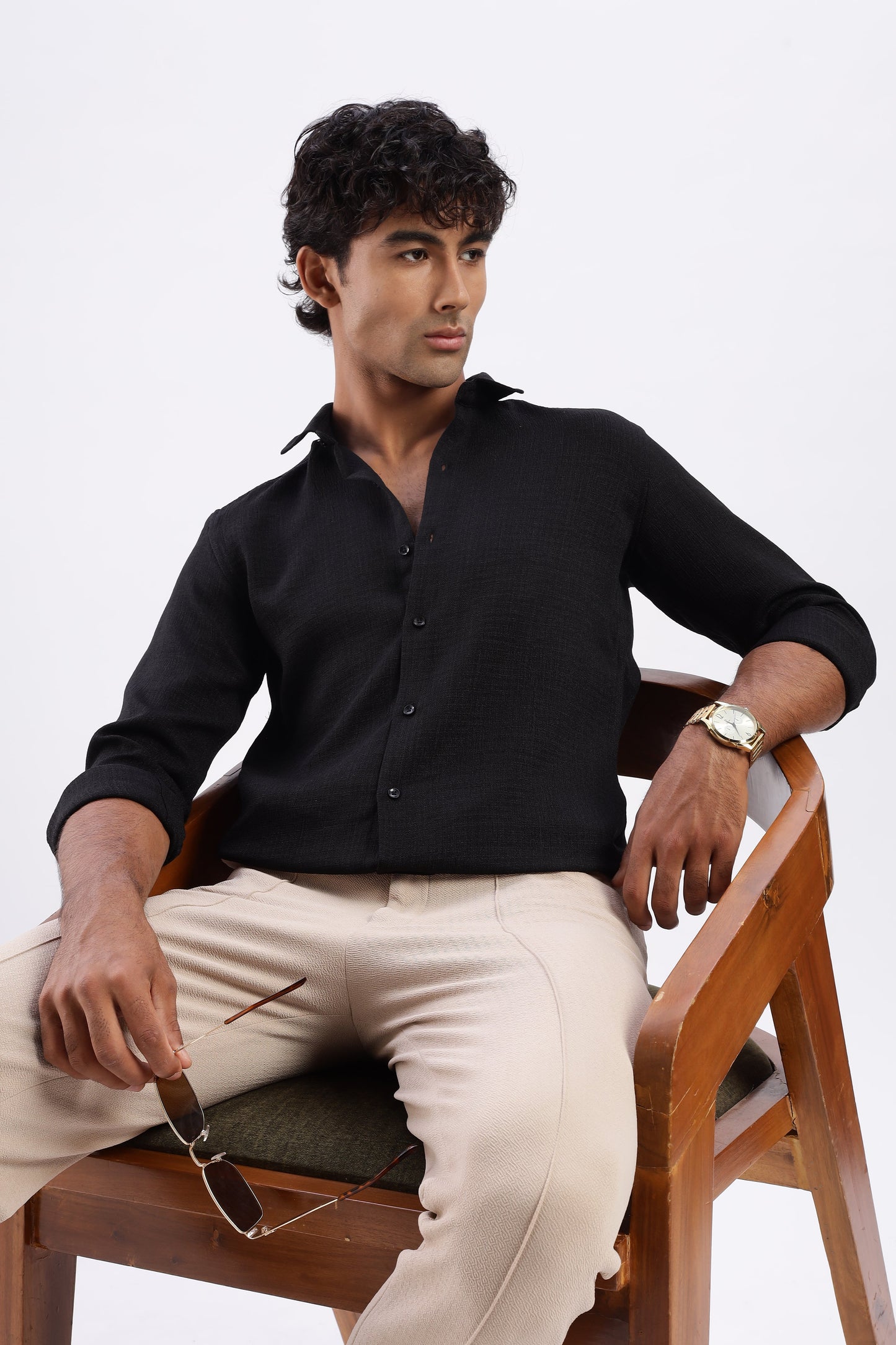Men Air Like Linen Vintage Shirt-Black