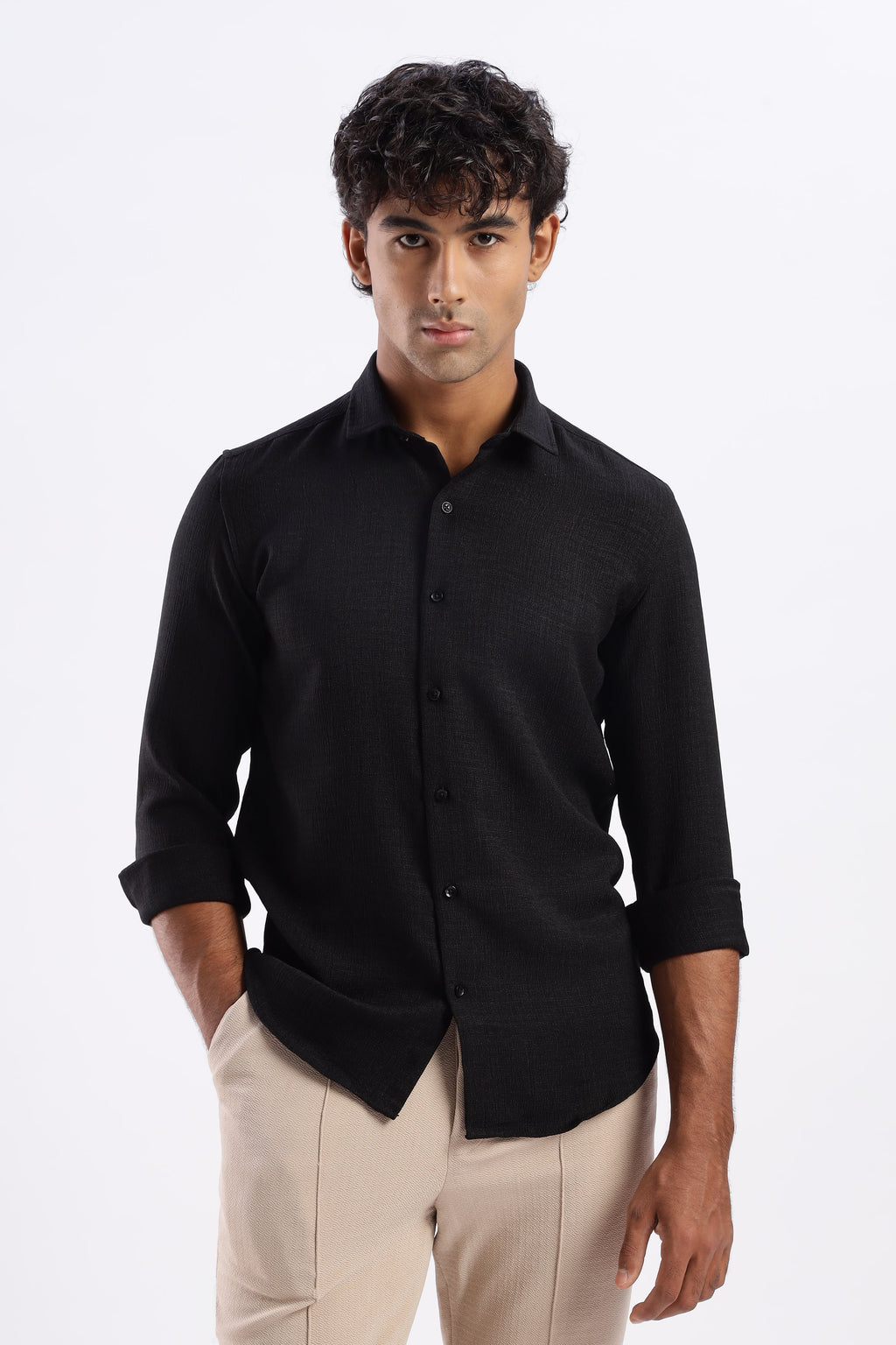 Men Air Like Linen Vintage Shirt-Black