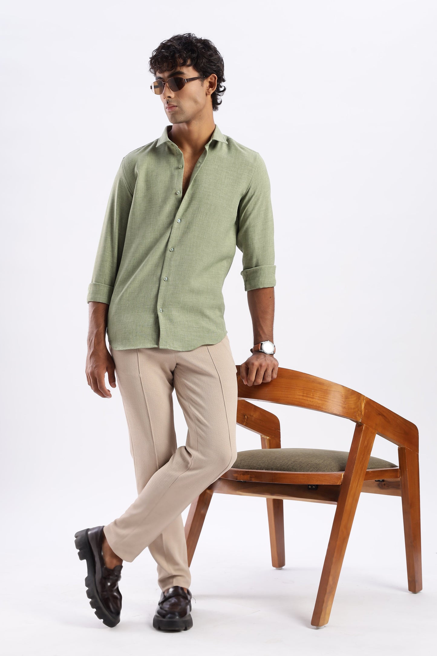 Men Air Like Linen Vintage Shirt-Lt Green