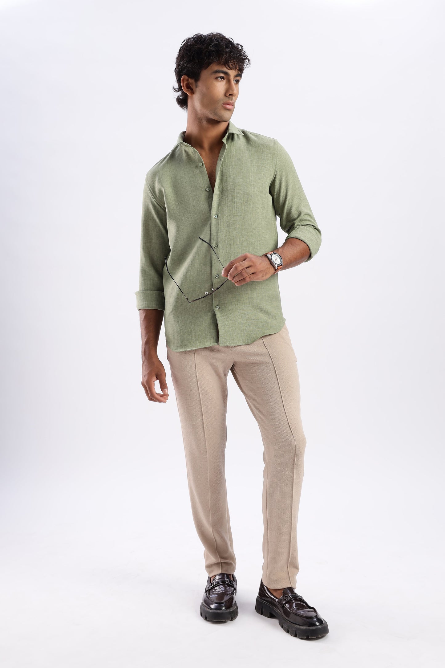 Men Air Like Linen Vintage Shirt-Lt Green