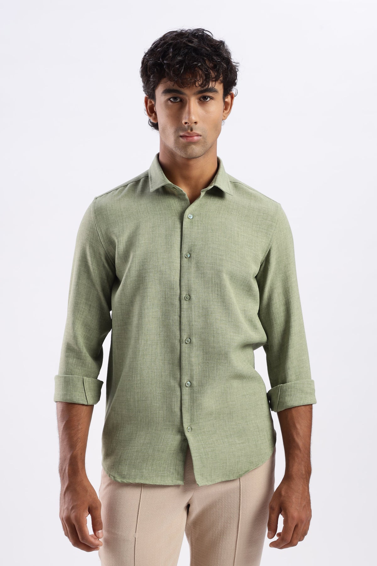 Men Air Like Linen Vintage Shirt-Lt Green