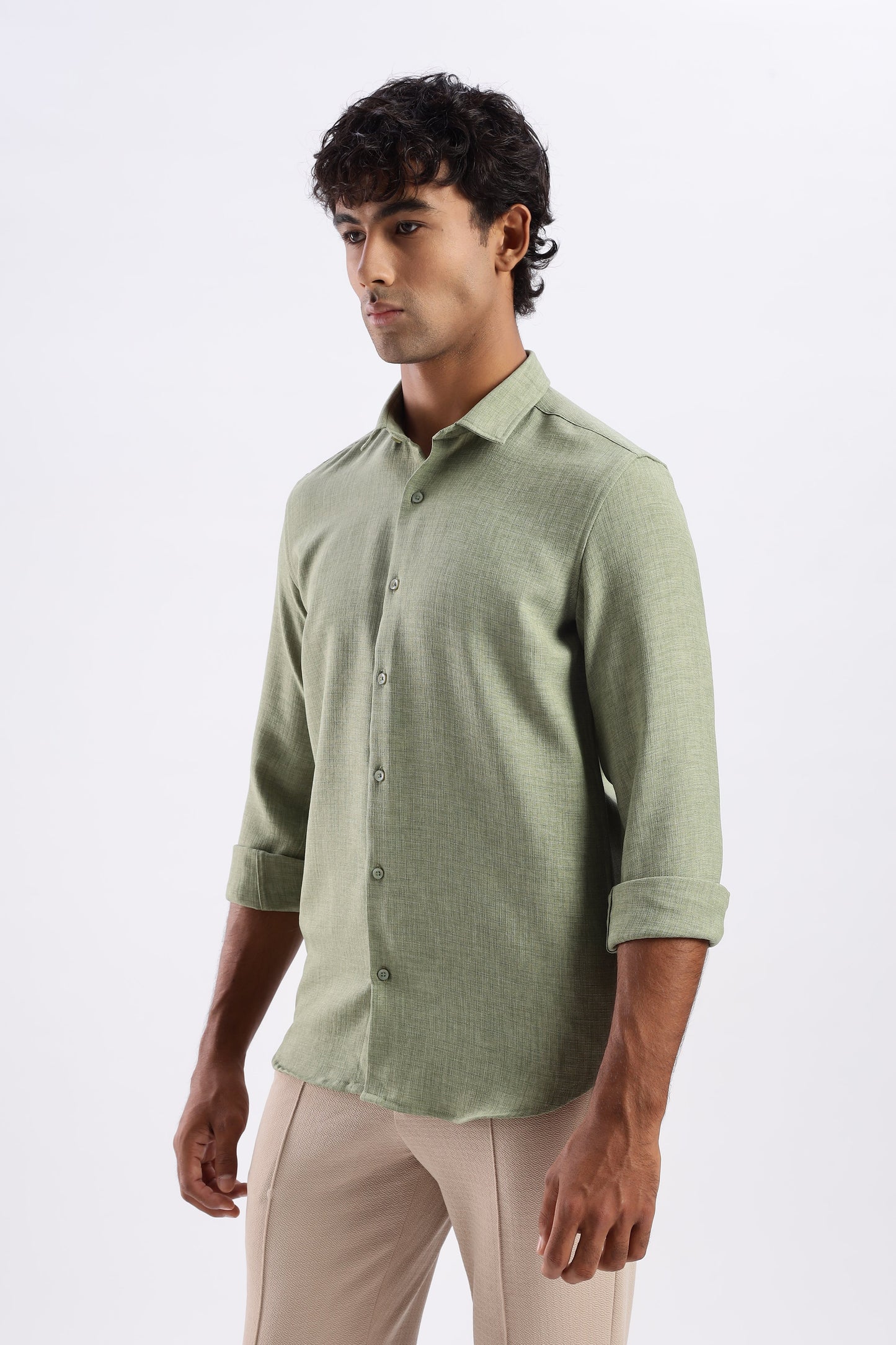 Men Air Like Linen Vintage Shirt-Lt Green