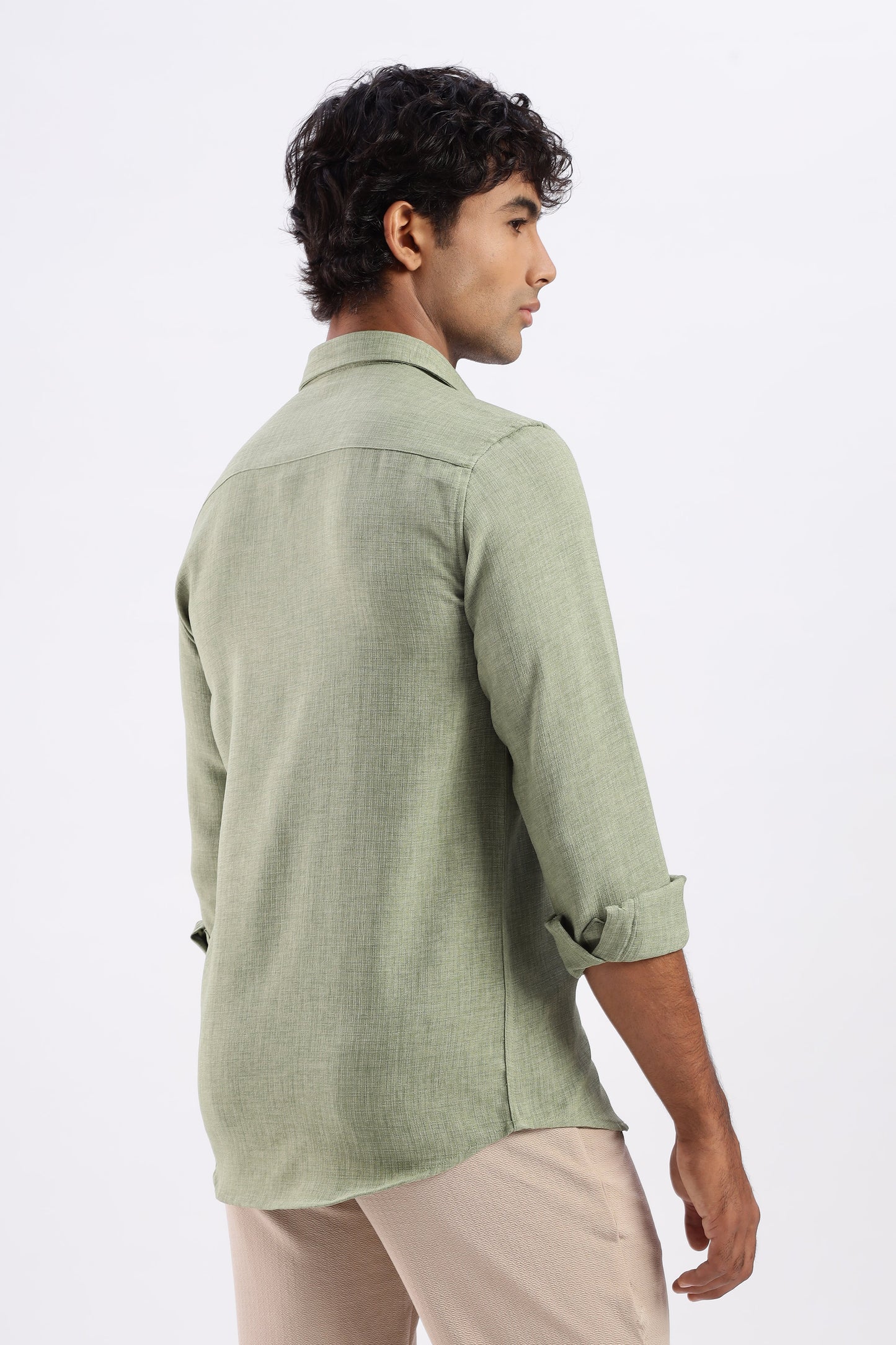 Men Air Like Linen Vintage Shirt-Lt Green