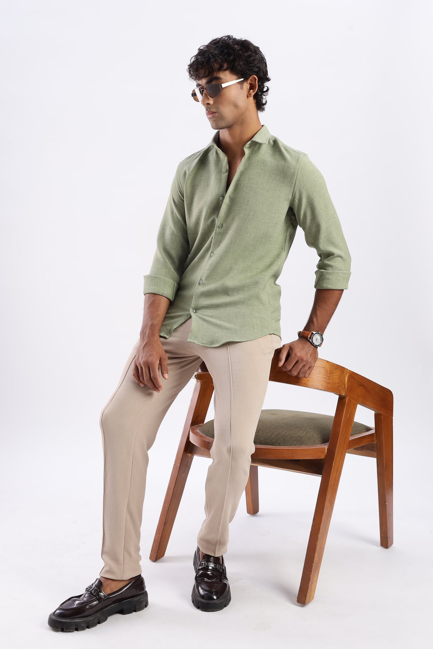 Men Air Like Linen Vintage Shirt-Lt Green