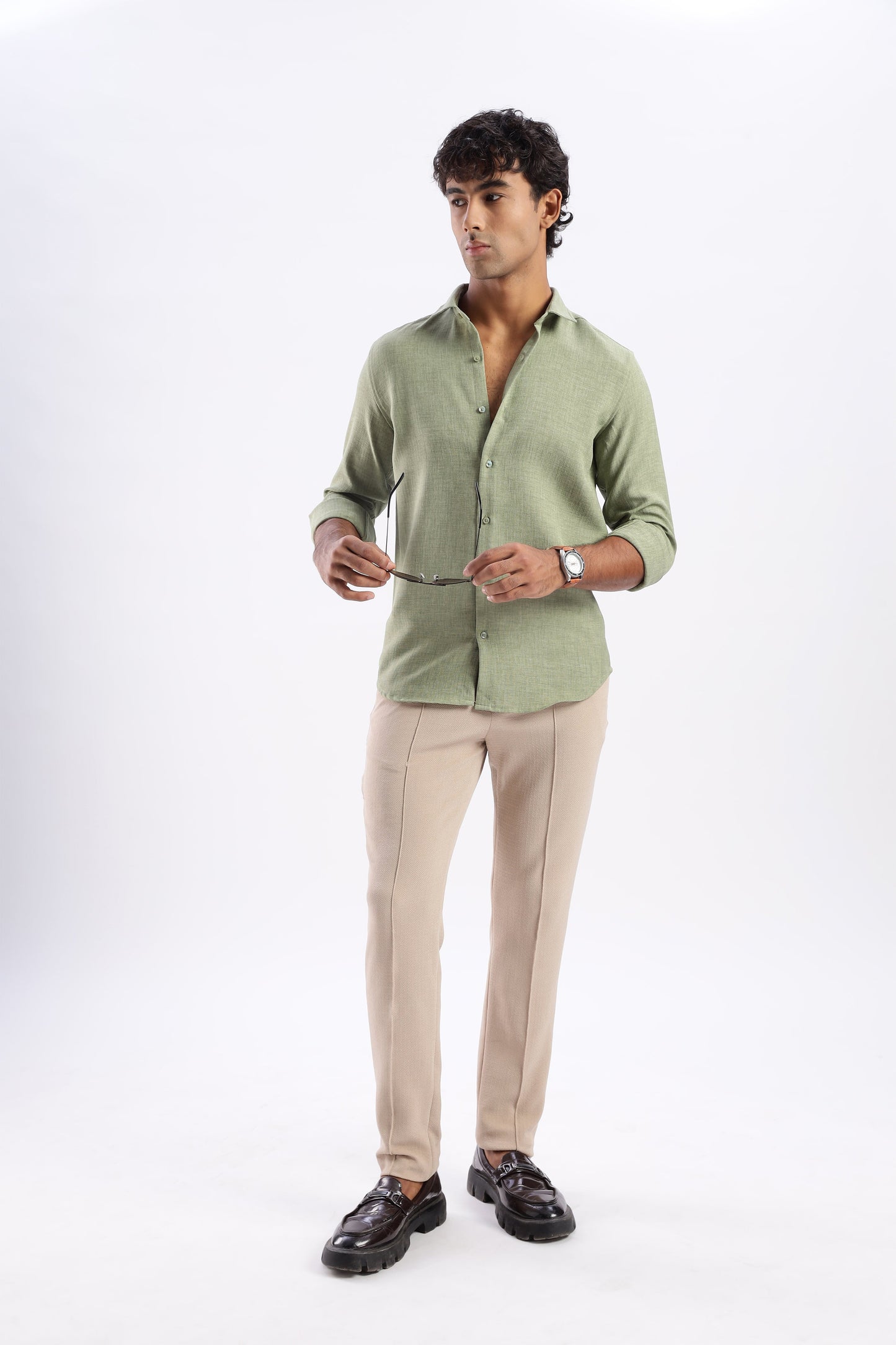 Men Air Like Linen Vintage Shirt-Lt Green