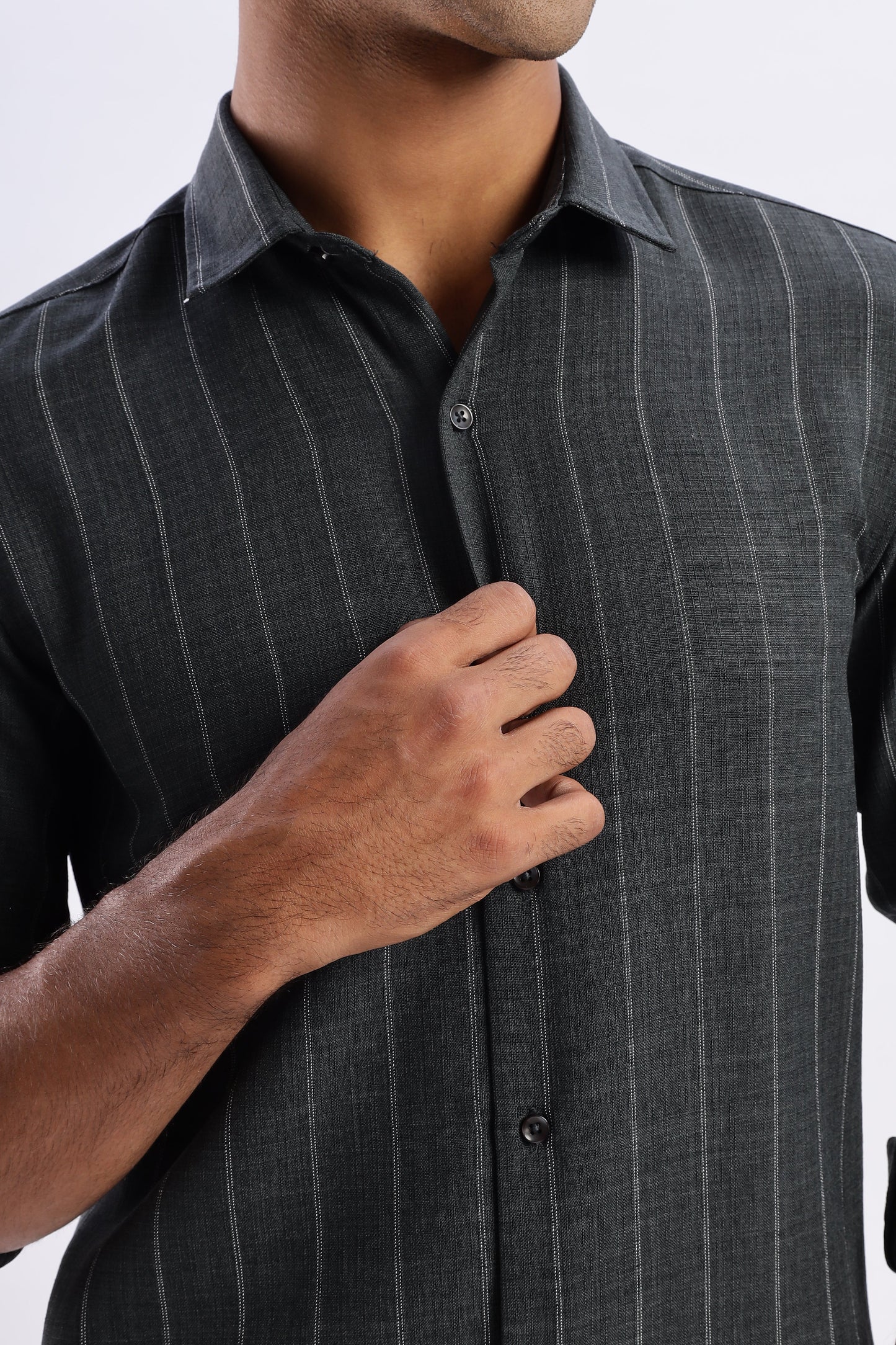 Men Air Like Linen Stripes Shirt-Green