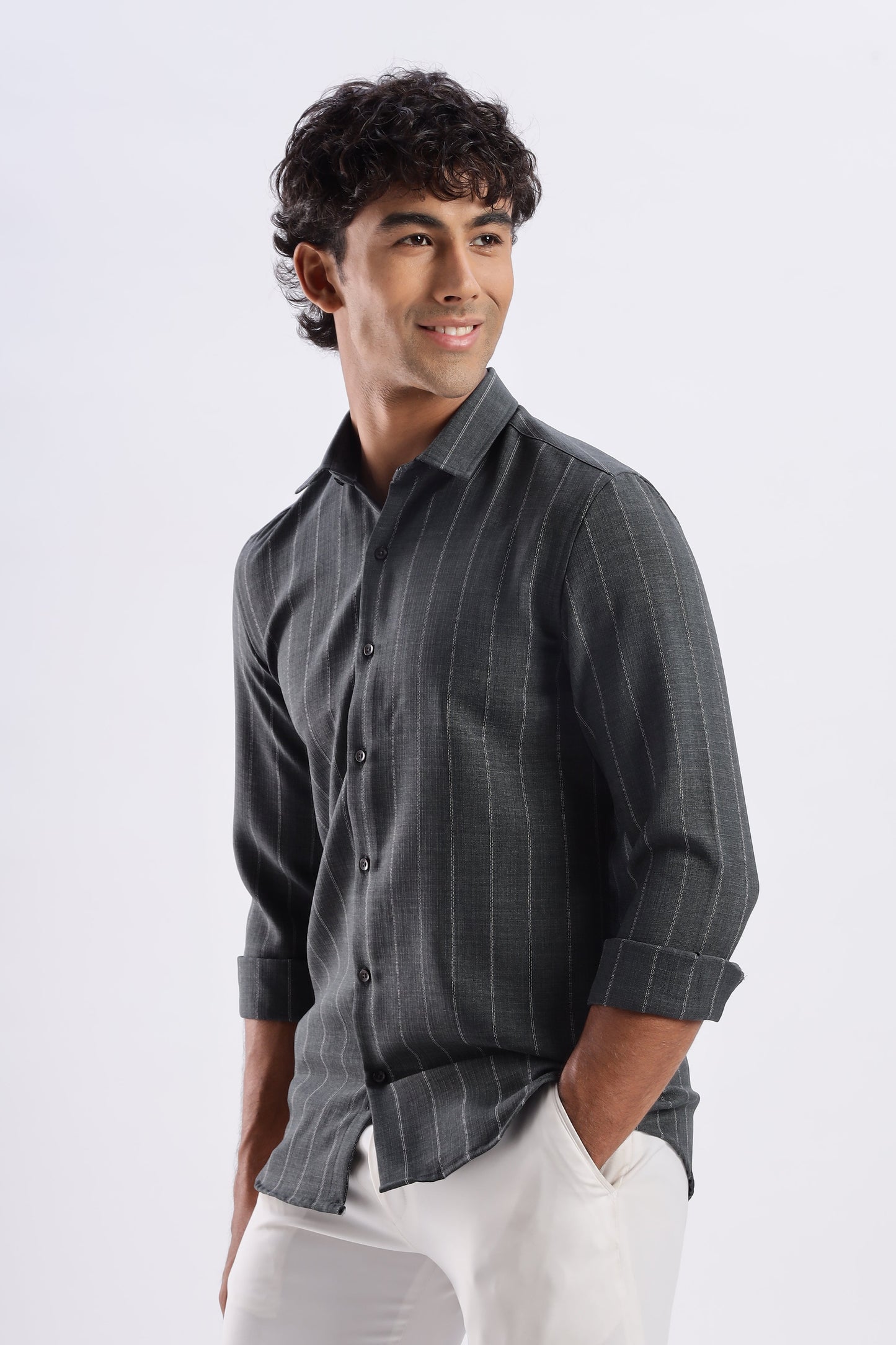 Men Air Like Linen Stripes Shirt-Green