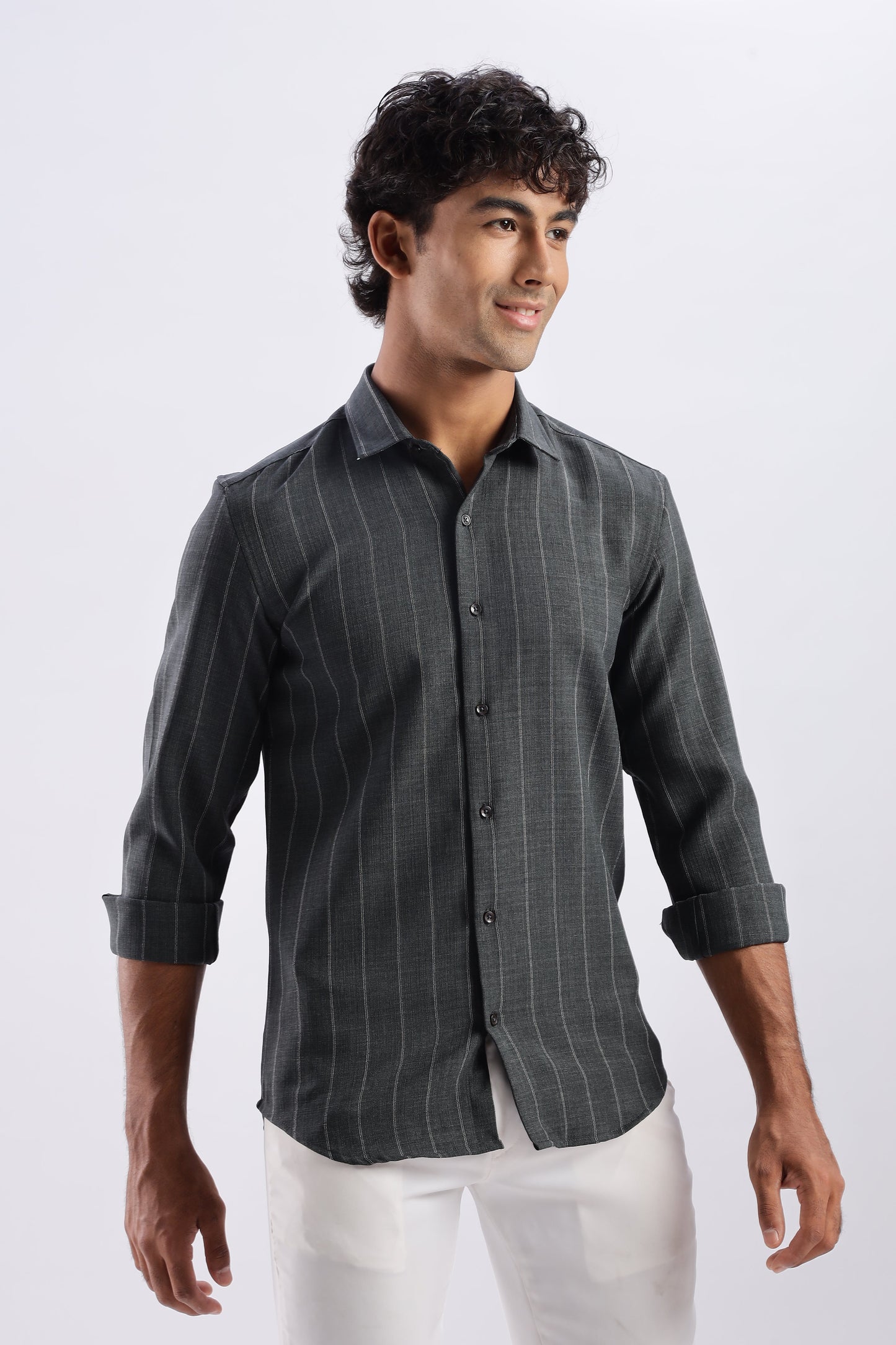Men Air Like Linen Stripes Shirt-Green