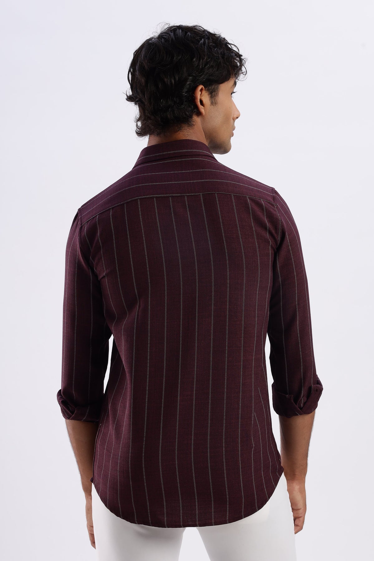 Men Air Like Linen Stripes Shirt-Maroon