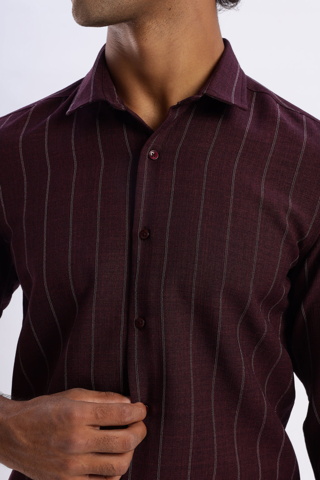 Men Air Like Linen Stripes Shirt-Maroon