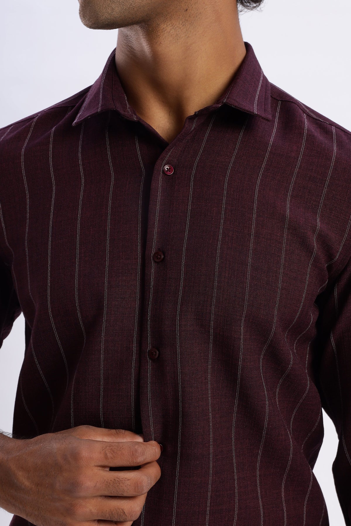 Men Air Like Linen Stripes Shirt-Maroon