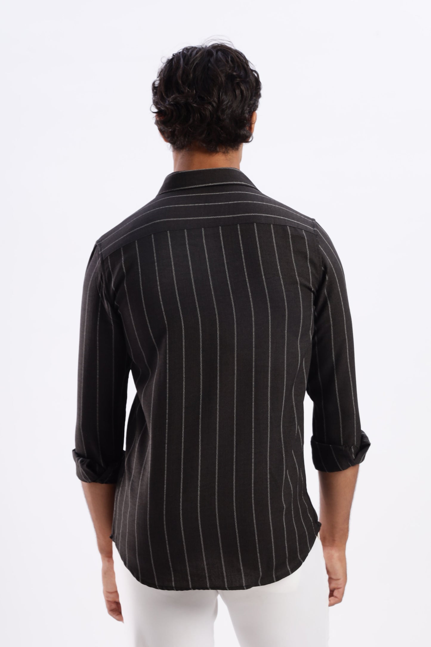 Men Air Like Linen Stripes Shirt-Black