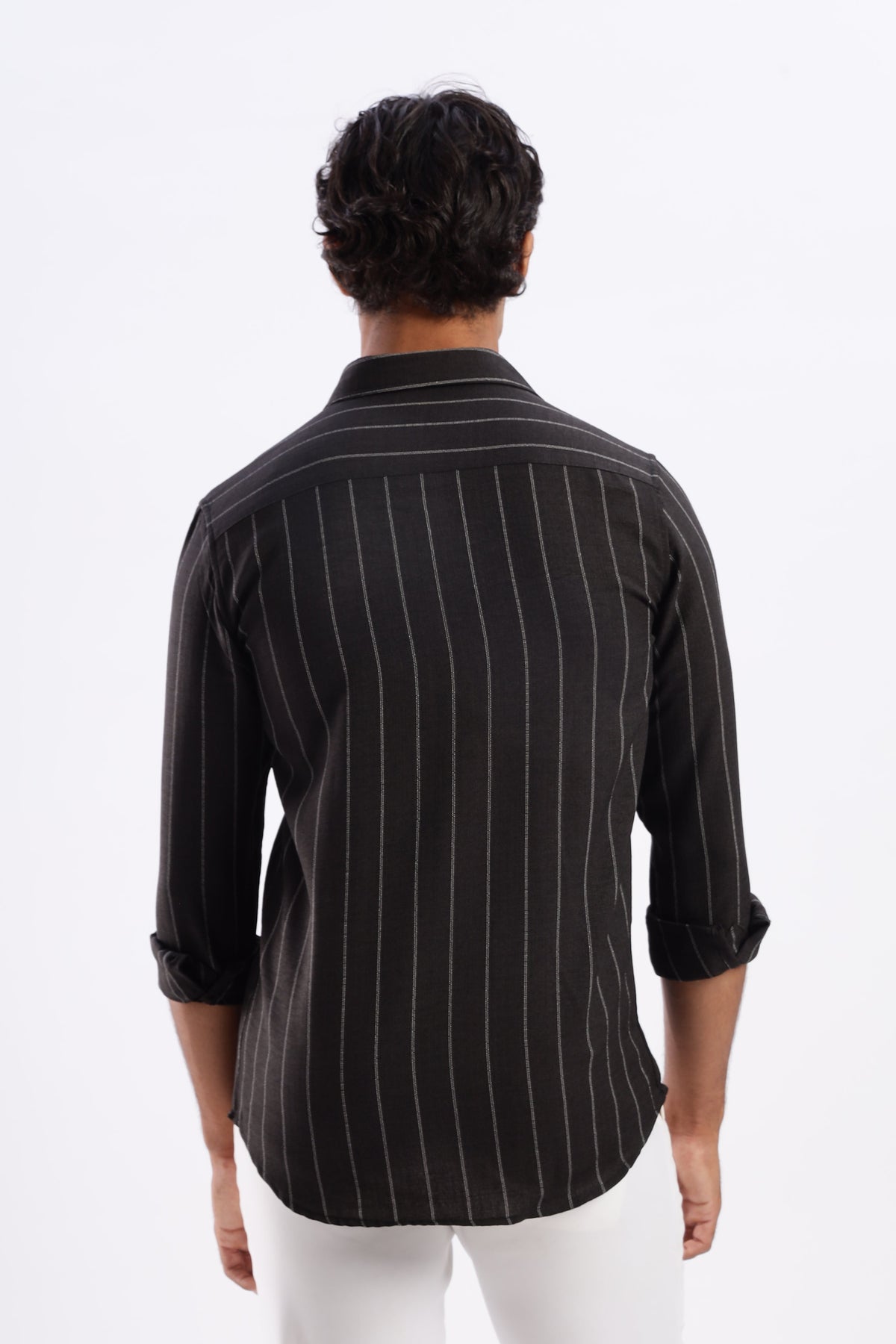 Men Air Like Linen Stripes Shirt-Black