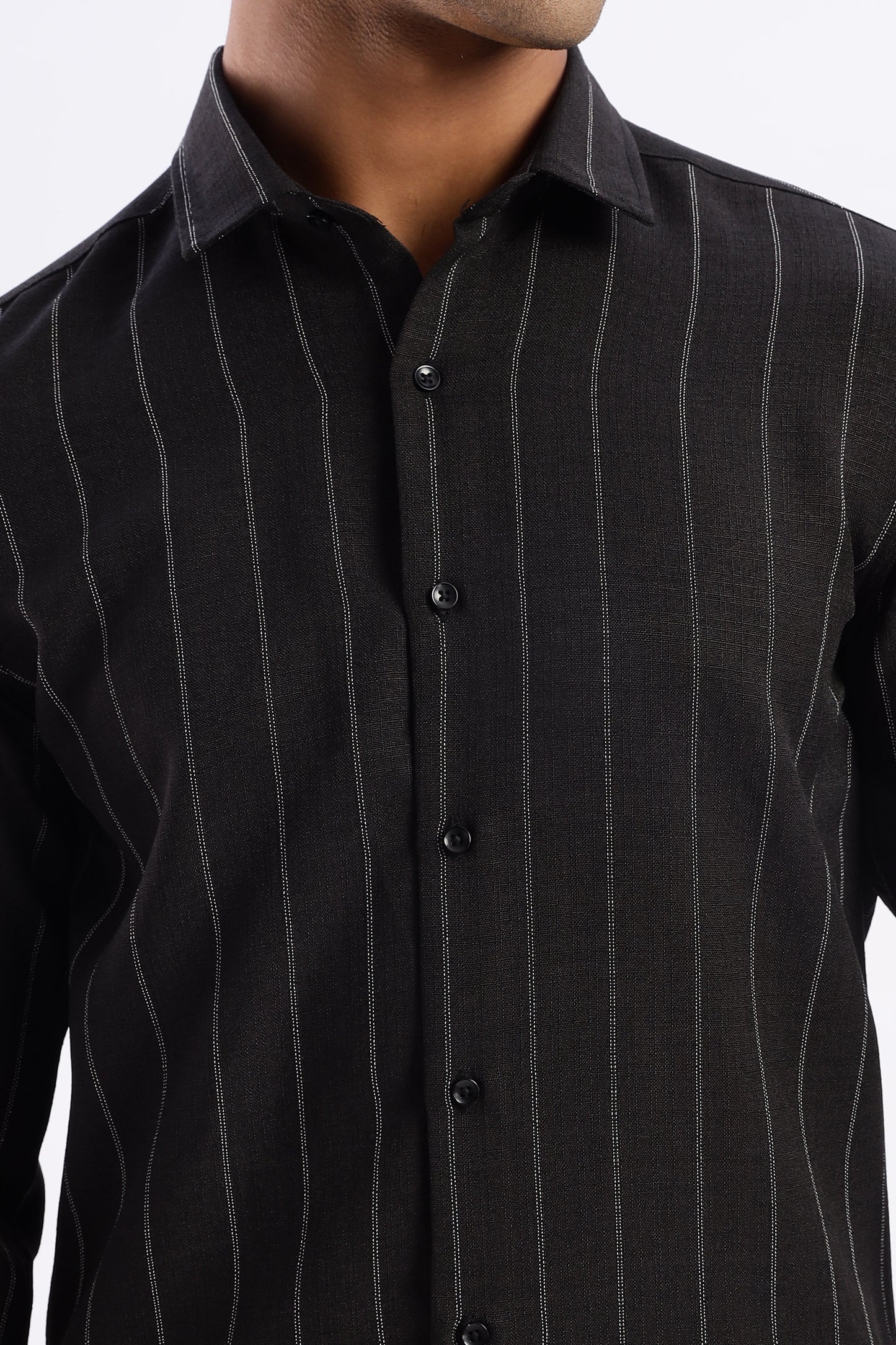 Men Air Like Linen Stripes Shirt-Black