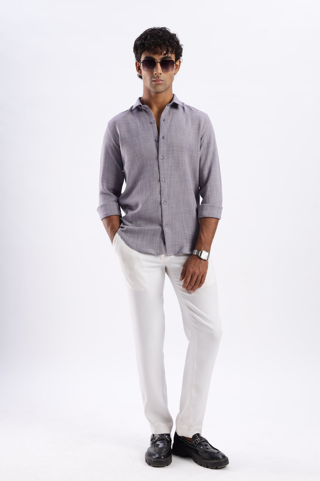 Men Air Like Linen Vintage Shirt-Purple