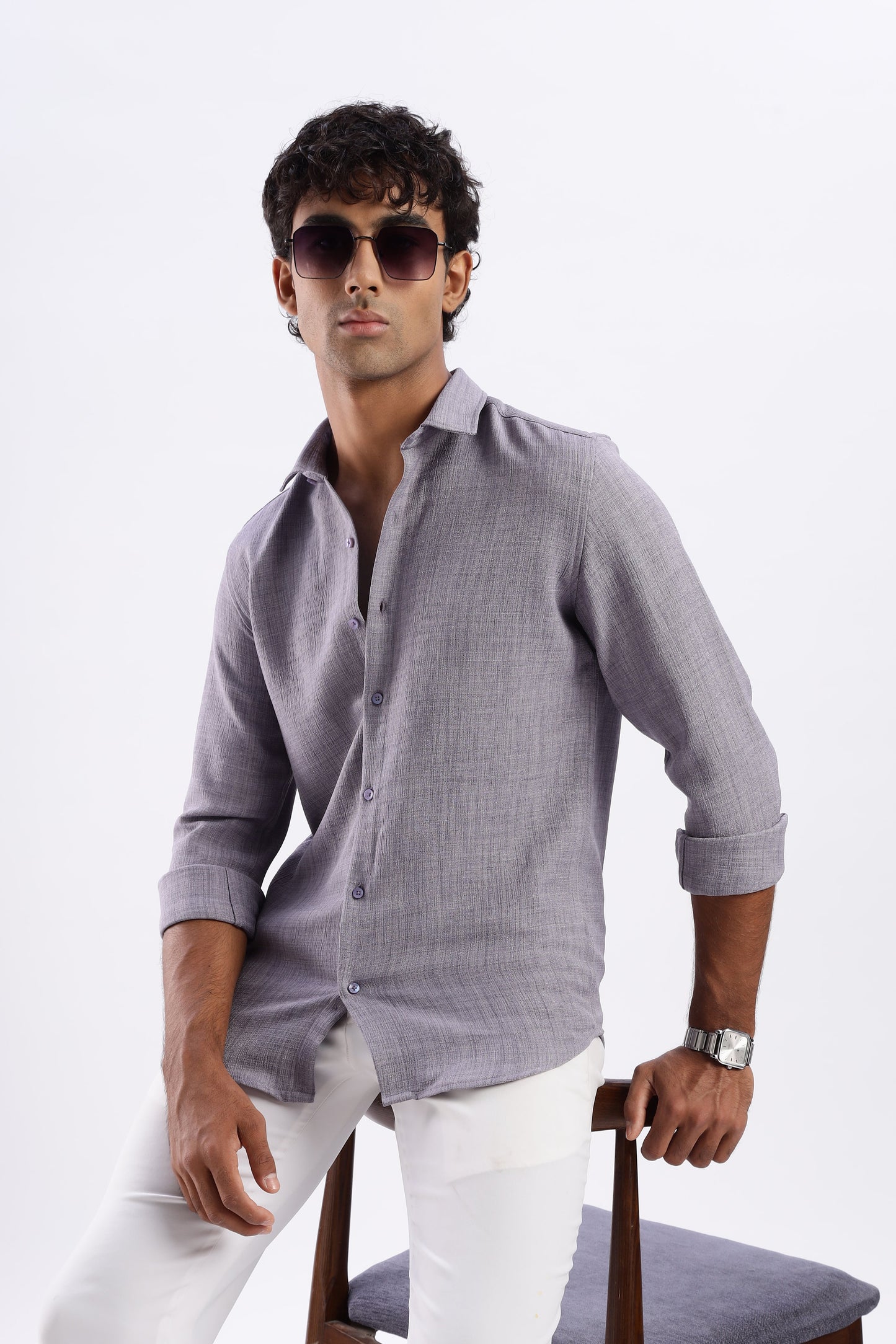 Men Air Like Linen Vintage Shirt-Purple