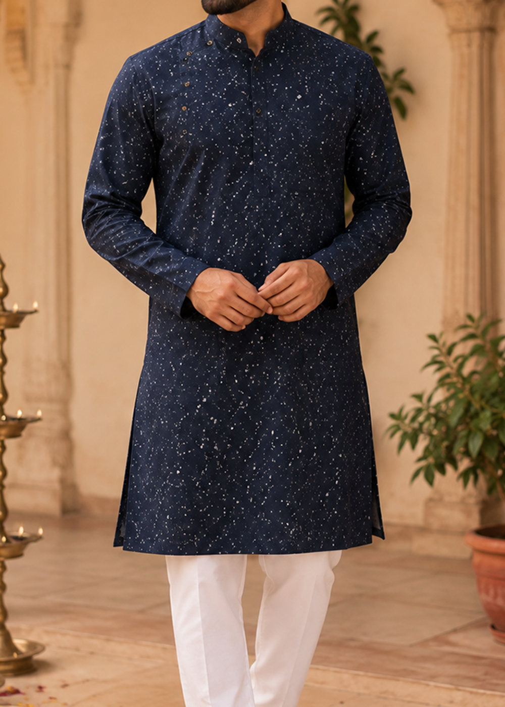 Navy Blue Colour Print Kurta