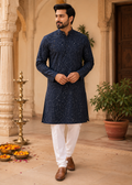 Navy Blue Colour Print Kurta