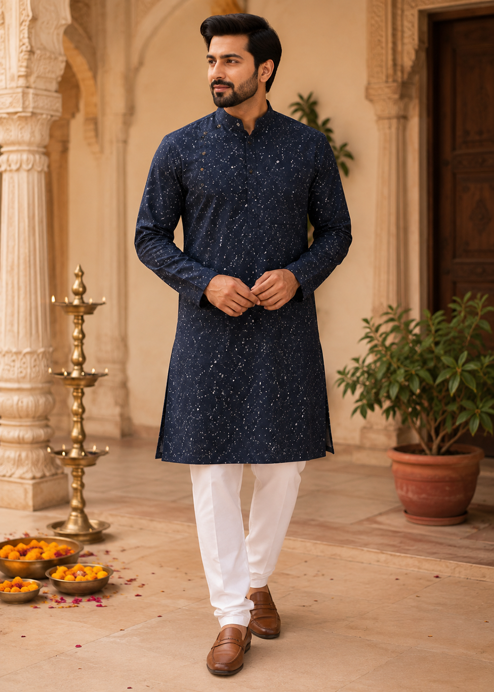 Navy Blue Colour Print Kurta