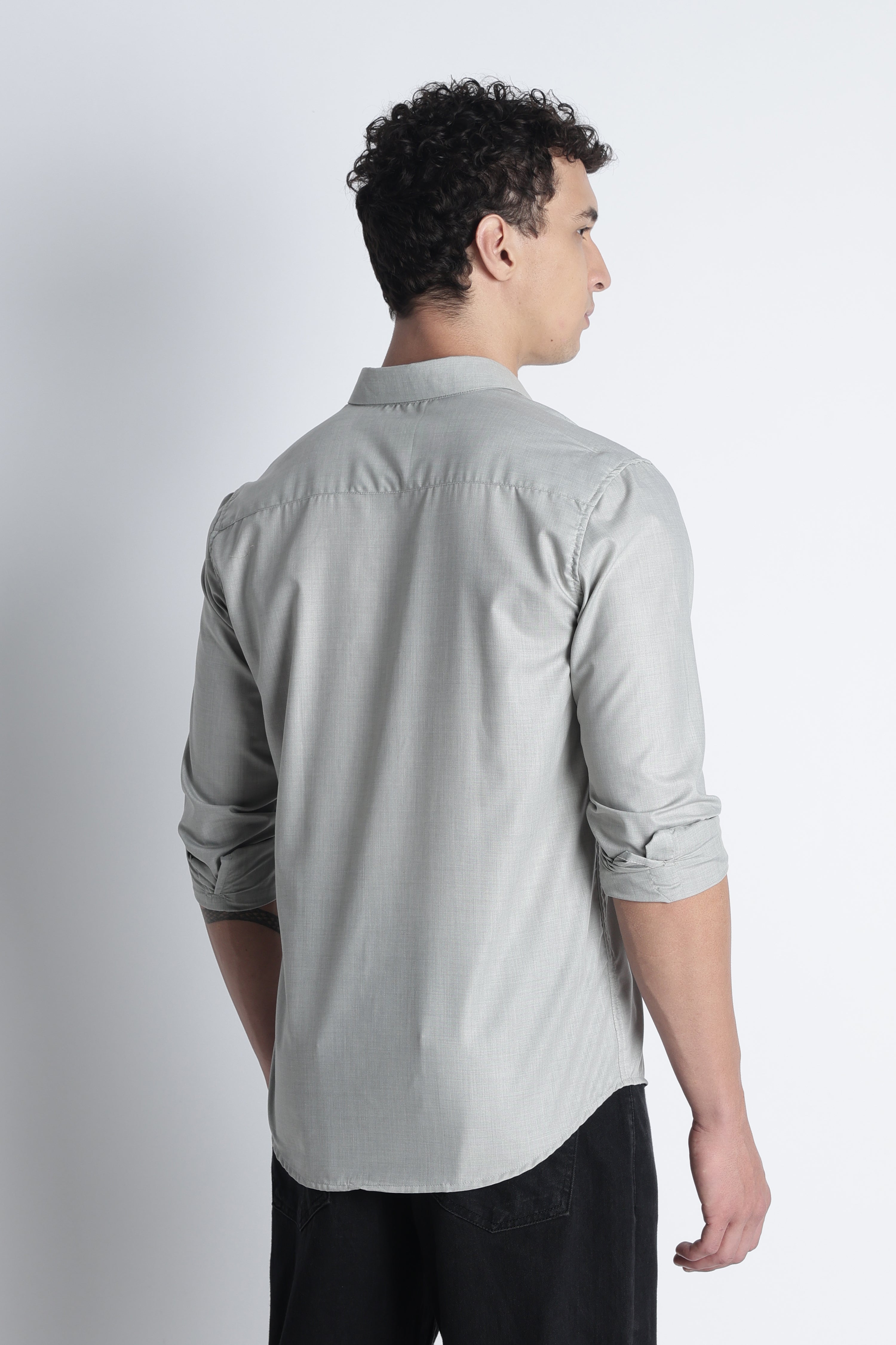 Men Liquid Nylon Plain Shirts-Lt Grey