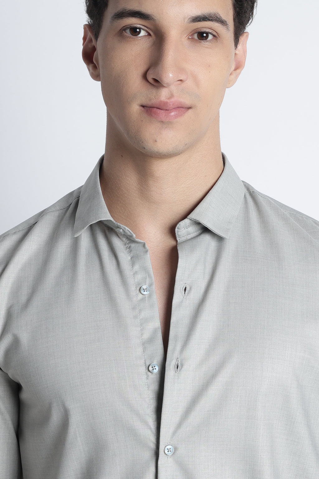 Men Liquid Nylon Plain Shirts-Lt Grey