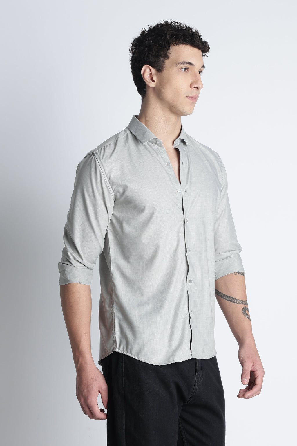 Men Liquid Nylon Plain Shirts-Lt Grey