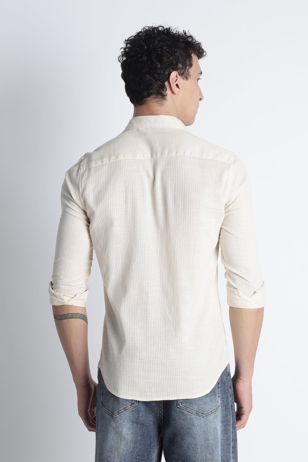 Men Curio Cotton Stripes Shirt-Beige