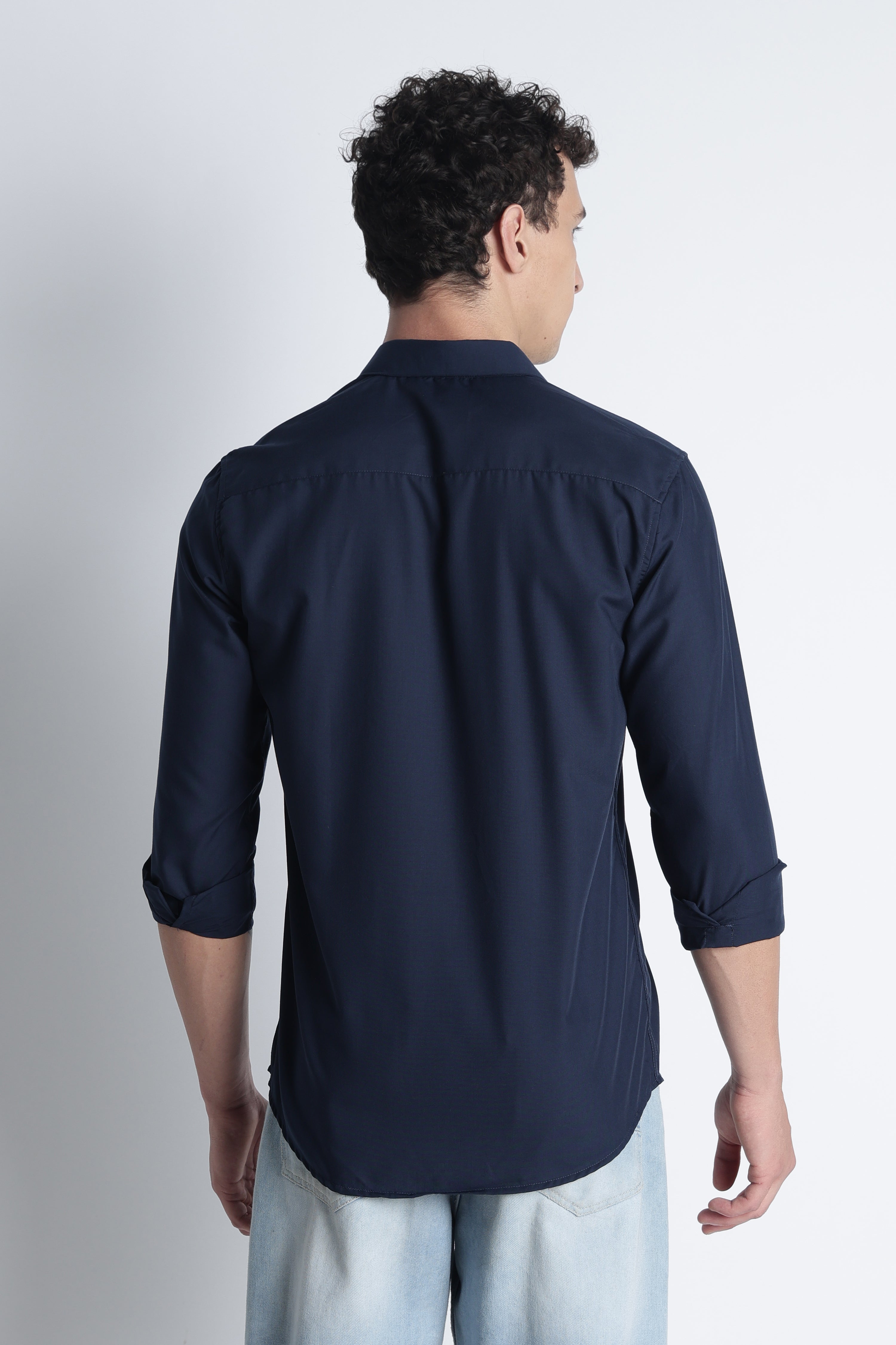 Men Liquid Nylon Plain Shirts-Navy