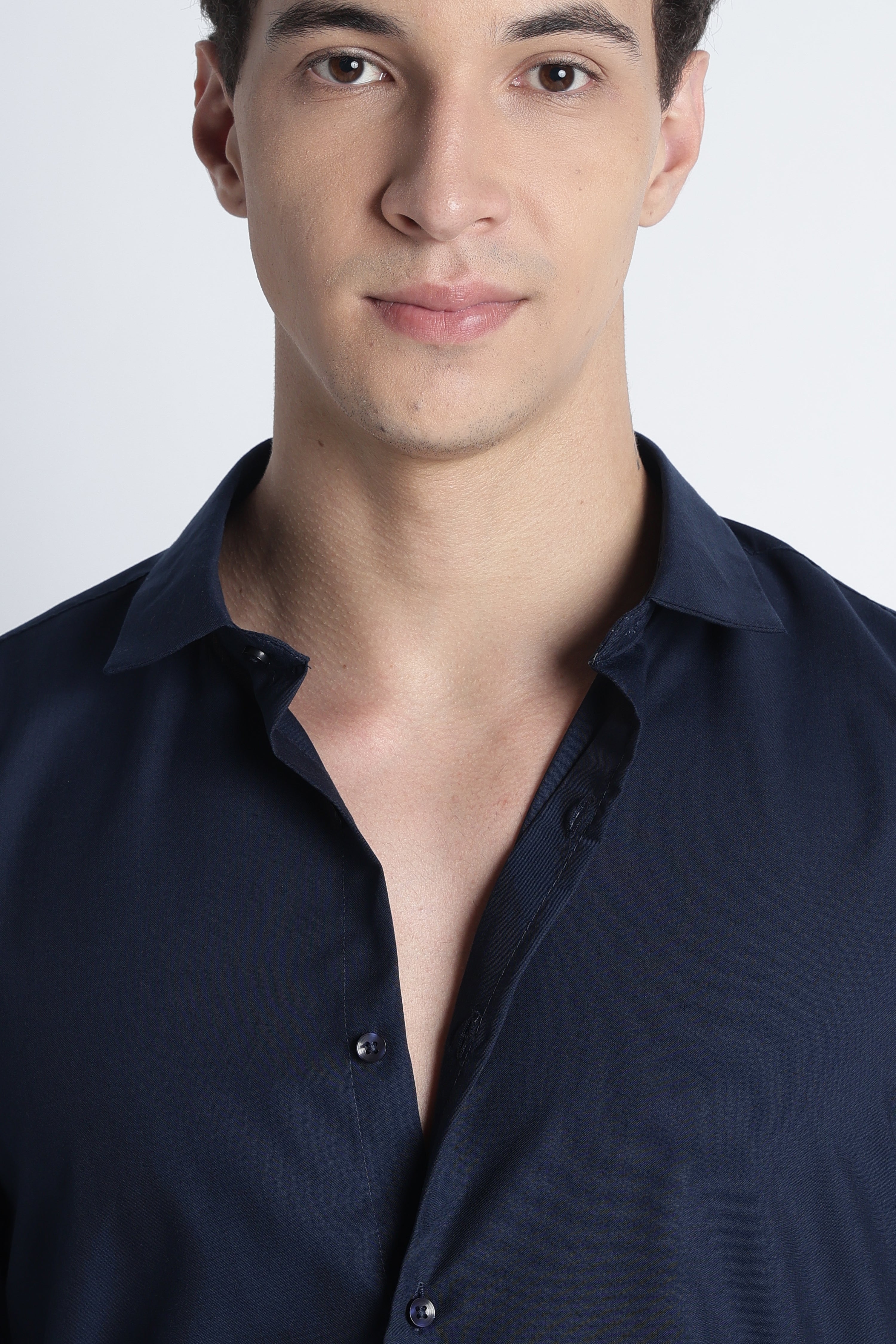 Men Liquid Nylon Plain Shirts-Navy