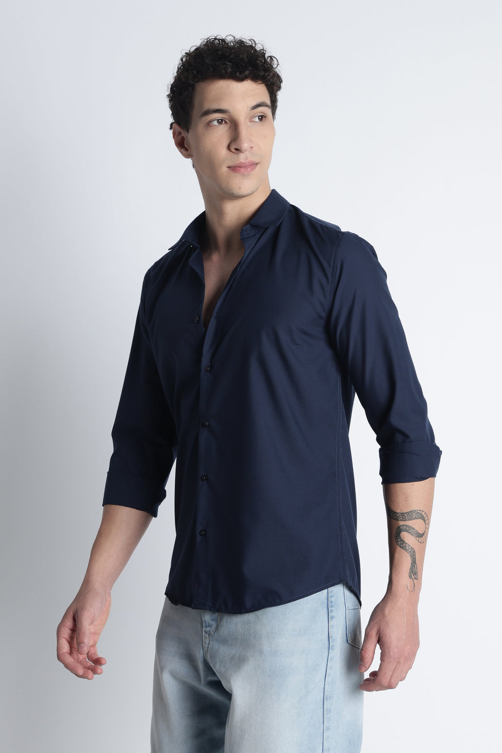 Men Liquid Nylon Plain Shirts-Navy